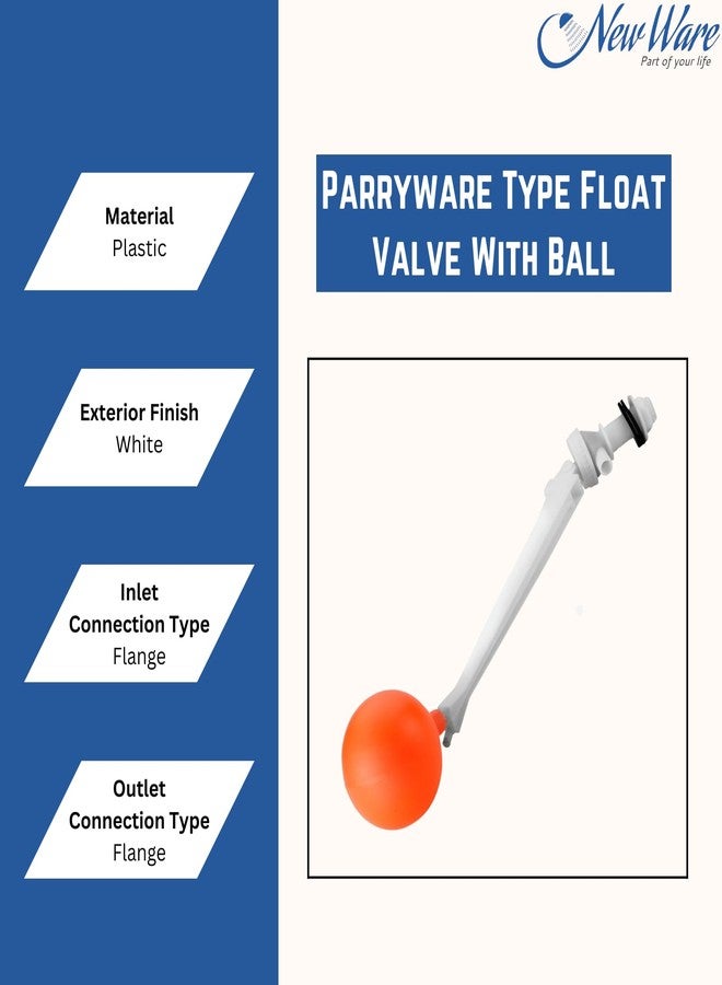 NEW WARE طقم صمام عائم كروي من البلاستيك PVC من نوع New Ware Parry مع كرة - صمام عائم متين لخزان التدفق، ملحق للمرحاض المنزلي (أبيض) - Image 4